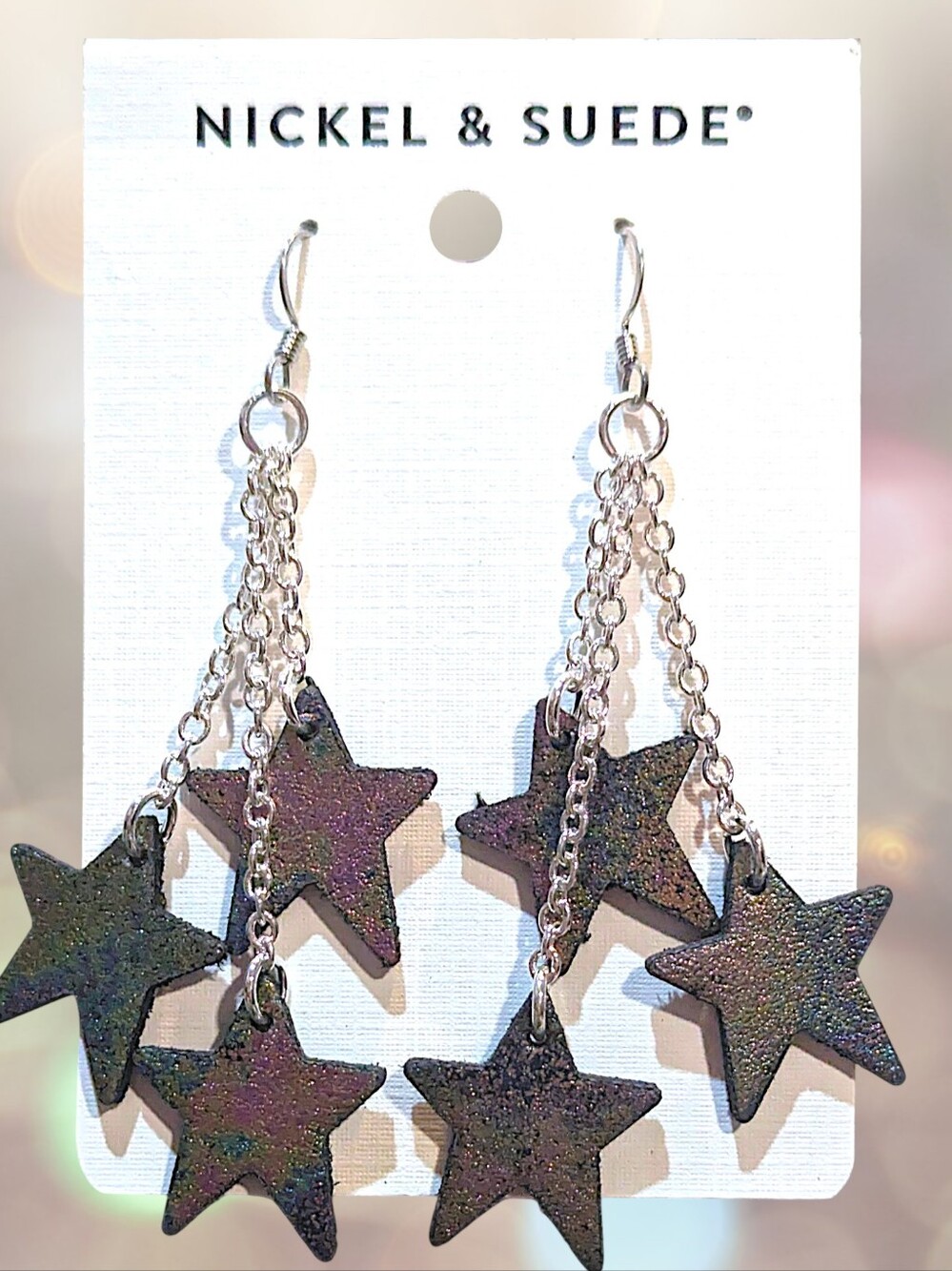 NEW Cosmos Junos By Nickel & Suede Star Dangle Earrings - Black and Silver